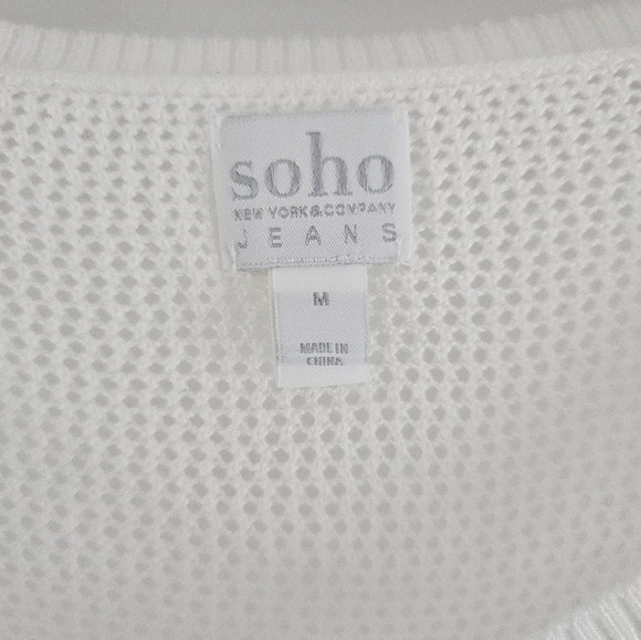 New York & Company SOHO Cream Waffle 3/4 Sleeve Scoop Neck Medium Sweater - Picture 2 of 8